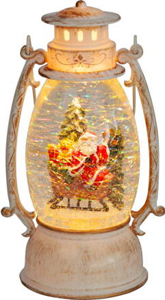 Lampáš MagicHome Vianoce Retro, LED teplá biela, so santom na saniach, s trblietkami, biely, 3xAA, plast, 13x11x24 cm