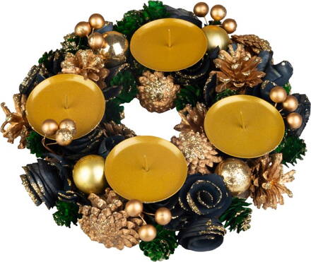 Veniec MagicHome Vianoce, adventný, zeleno-modro-zlatý, 25 cm