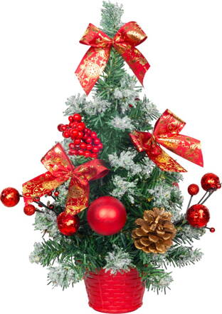 Stromček MagicHome Vianoce, ozdobený, zasnežený, červený, 30 cm