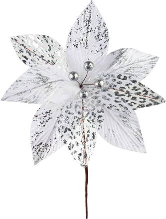 Kvet MagicHome Vianoce, poinsettia, strieborný, 17 cm, veľkosť kvetu: 22 cm