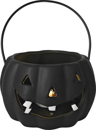 Dekorácia MagicHome Nature, tekvica LED, porcelánová, čierna, 12,7x12,7x7,7 cm