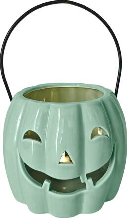 Dekorácia MagicHome Nature, tekvica LED, porcelánová, mentolová, 12,3x12,1x10 cm