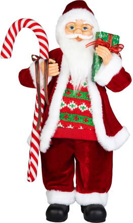 Dekorácia MagicHome Vianoce, Santa, s darčekom, červený, 60 cm