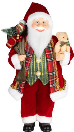 Dekorácia MagicHome Vianoce, Santa, s darčekom a medveďom, červený, 46 cm