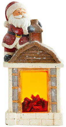 Dekorácia MagicHome Vianoce, Santa s kozubom, 9 LED, 3xAA, keramika, 27,50x19x51 cm