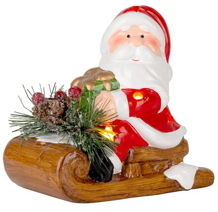 Dekorácia MagicHome Vianoce, Santa na saniach, LED, terakota, 12,6x8,5x11,5 cm