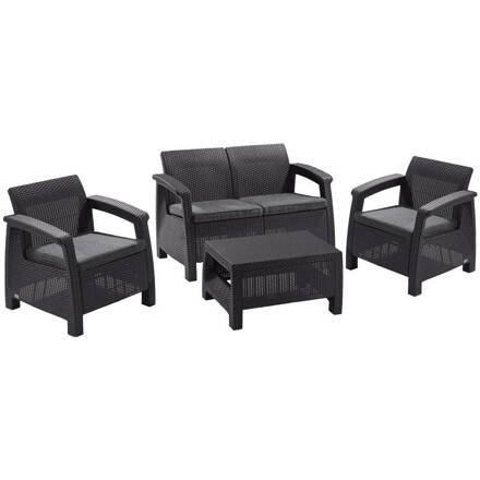 Set terasový Allibert CORFU, graphite/coolgray, stôl, pohovka, 2x stolička