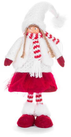 Postavička MagicHome Vianoce, Dievčatko so sobími ušami, látkové, červeno-biele, 22x13x57 cm