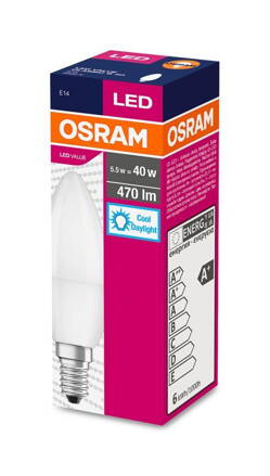 Ziarovka OSRAM® LED Value CLASSIC B FR 40 non-dim, 5,7W/865 E14 6500 K
