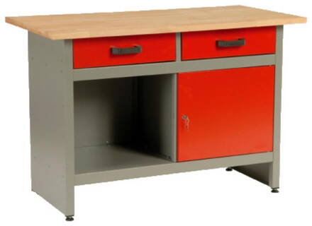 Stôl 1 US, pracovný, oceľový plech, 2x zásuvka, 1215 x 615 x 800 mm