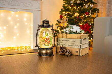 Lampáš MagicHome Vianoce Retro, LED, so santom, s trblietkami, čierny, 3xAA, plast, 13x11x24/35 cm