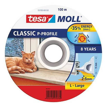 Tesnenie tesa® MALL® profil P, 9 mm, biele, 100 m
