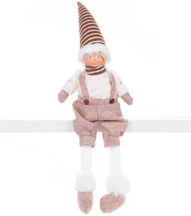 Postavička MagicHome Vianoce, Chlapček s vysokým klobúkom, látkový, hnedo-biely, 17x12x54 cm