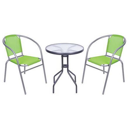 Set balkonovy BRENDA, zelený, stôl 72x59 cm, 2x stolička 60x71 cm