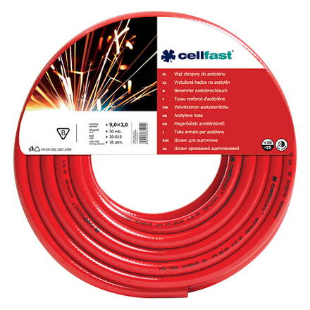 X Hadica Cellfast 20-010, Acetylene 9,0x3,0 mm, L-50 m