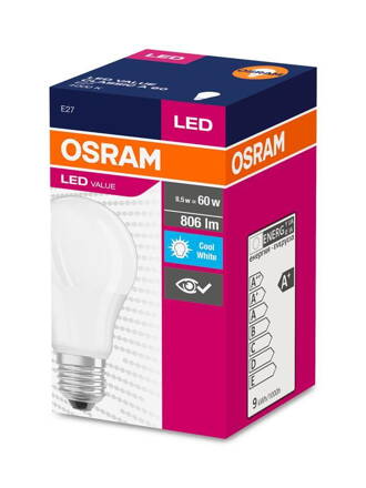 Ziarovka OSRAM® LED Value CLASSIC A FR 60 non-dim, 8,5W/840 E27 4000 K