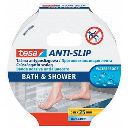 Paska tesa® Anti-slip Bath&Shower, protišmyková do kúpeľne, transparentná, 25 mm, L-5 m