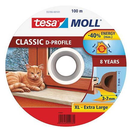 Tesnenie tesa® MALL® profil D, 9 mm, hnedé, 100 m
