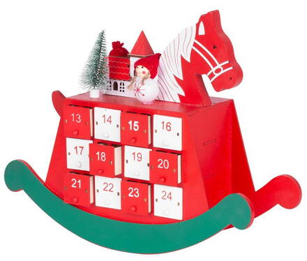 Dekorácia MagicHome Vianoce, Drevený adventný kalendár - koník, 2 LED, 2xAAA, 34,50x12x28 cm