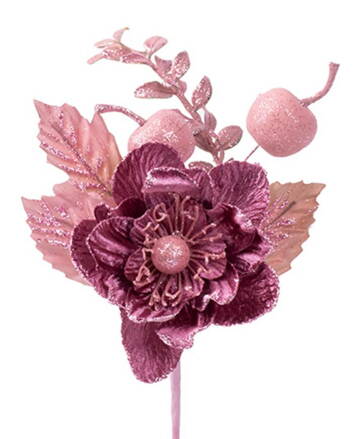 Vetvička s kvetom, ružová, 22cm, 6 ks