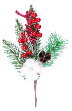Vetvička MagicHome Vianoce, s bavlnou a bobuľkami, červená, 30 cm