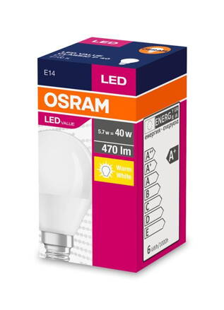 Ziarovka OSRAM® LED Value CLASSIC P FR 40 non-dim, 5,7W/827 E14 2700 K