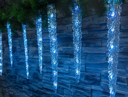 Reťaz MagicHome Vianoce Icicle, 65 LED ľadovo modrá, 8 funkcií, 230 V, 50 Hz, IP44, exteriér, L-2,70