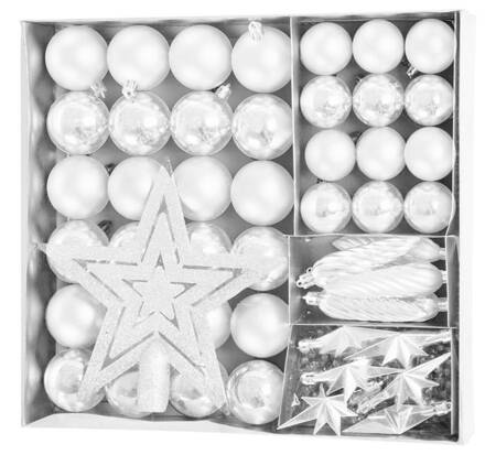 Gule MagicHome Vianoce, sada, 50 ks, 4-5 cm, biele, hviezda, girlanda, šiška, na vianočný stromček