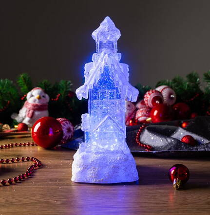 Dekorácia MagicHome Vianoce, Domček, LED, meniaca farby, s plávajúcimi trblietkami, PE, 2xAA, 9,50x9