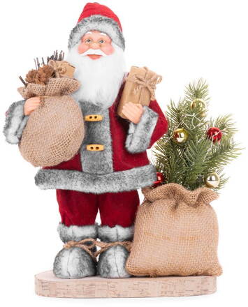 Dekorácia MagicHome Vianoce, Santa s taškou a stromčekom, LED, 30 cm