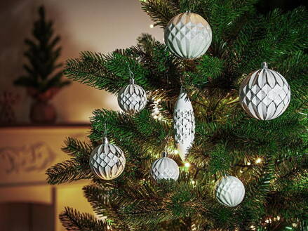 Gule MagicHome Vianoce, sada, 31 ks, 5-6-8-12 cm, bielo-strieborné, na vianočný stromček