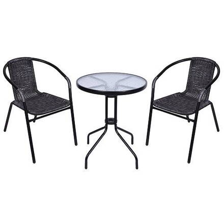 Set balkonovy ALESIA, šedý, stôl 70x60 cm, 2x stolicka 52x55x73 cm, oceľ