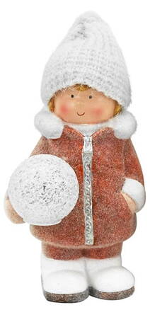 Postavička MagicHome Vianoce, Chlapček so snehovou guľou, 1 LED, 14x13x25 cm