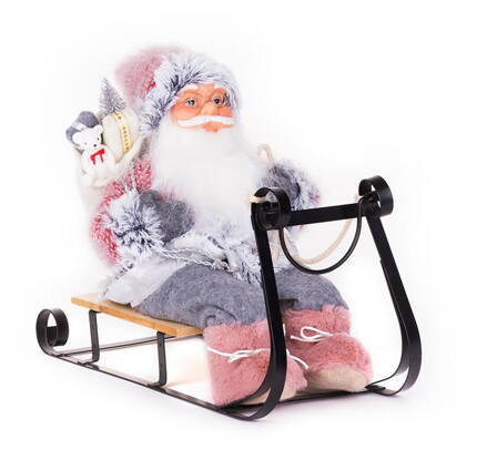 Dekorácia MagicHome Vianoce, Santa na sánkach, sivo - ružový, 46 cm