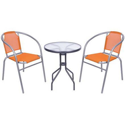Set balkonovy BRENDA, oranžový, stôl 72x59 cm, 2x stolička 60x71 cm