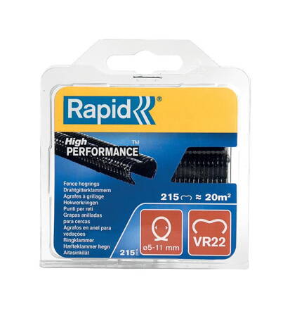 Spona RAPID VR22, PVC čierna, 215 ks, sponky pre viazacie kliešte RAPID FP222 a FP20, pre drôt 5-11mm