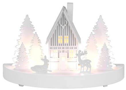 Dekorácia MagicHome Vianoce, Horáreň, 6 LED, MDF, 2xAAA, 25x12x28 cm