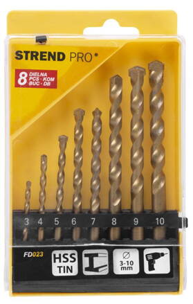 Sada vrtak STREND PRO FD023, 8 dielna, 3-10 mm, TiN