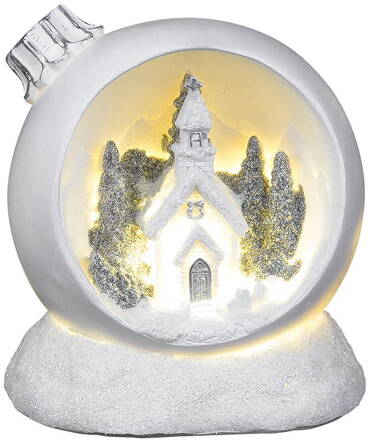 Dekorácia MagicHome Vianoce, Vianočná guľa, LED teplá biela, polyresin, 2xAAA, interiér, 10,50x9x11