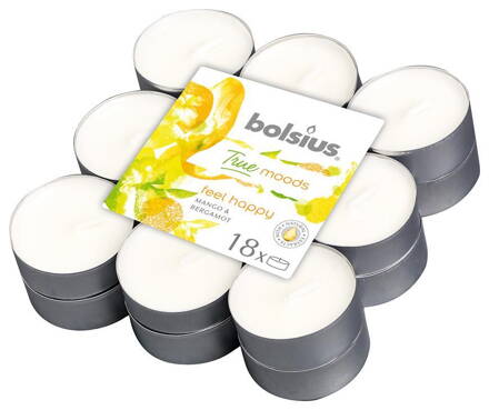 Sviecky bolsius Tealight True Moods, feel happy (mango a bergamot), bal. 18 ks