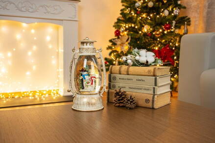 Lampáš MagicHome Vianoce Retro, LED, so snehuliakom, s trblietkami, biely, 3xAA, plast, 13x11x24/35 cm