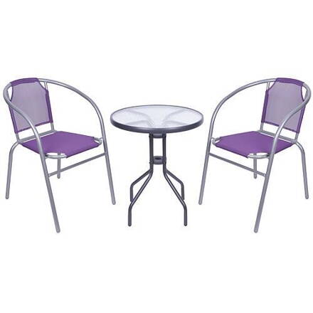 Set balkonovy BRENDA, fialový, stôl 72x59 cm, 2x stolička 60x71 cm
