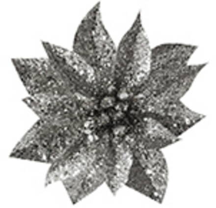 X Kvet MagicHome Vianoce GlitterPoinsettia, so štipcom, strieborný, veľkosť kvetu: 9 cm, dĺžka kvetu: 8 cm, 6 ks