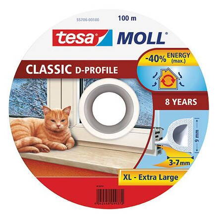 Tesnenie tesa® MALL® profil D, 9 mm, biele, 100 m