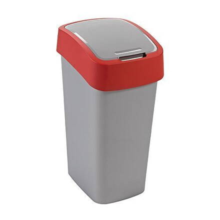 Kôš Curver® FLIP BIN 25L, šedostříbrná/červená, na odpadky