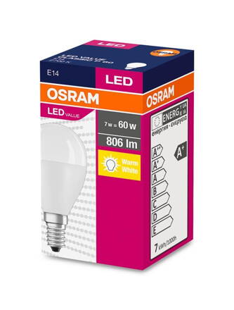 Ziarovka OSRAM® LED Value CLASSIC P FR 60 non-dim, 8W/827 E14 2700 K