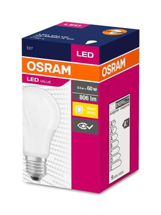 Ziarovka OSRAM® LED Value CLASSIC A FR 60 non-dim, 8,5W/827 E27 2700 K