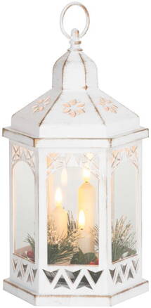 Lampáš MagicHome Vianoce Morocco, LED teplá biela, sviečky, biely, 3xAAA, plast, časovač, 18x15x32 cm