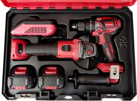Set Worcraft XCUBE001A, ShareSYS, skrutkovač CHD-S20LiBC + uhlová brúska CAG-S20LiBS-125 mm, bezuhlíkové, Toolbox, 2x 4.0 Ah akumulátor, 1x nabíjačka