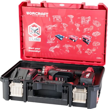 Set Worcraft XCUBE003 ShareSYS Toolbox, uhlová brúska CAG-S20LiBS 125 mm, 2x 4.0 Ah akumulátor, 1x nabíjačka Set Worcraft XCUBE003 ShareSYS Toolbox, uhlová brúska CAG-S20LiBS 125 mm, 2x 4.0 Ah akumulátor, 1x nabíjačka
